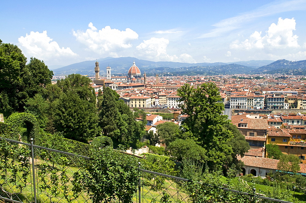 Panoramic view out over Florence from the Bardini Garden, The Bardini Garden, Florence (Firenze), Tuscany, Italy, Europe