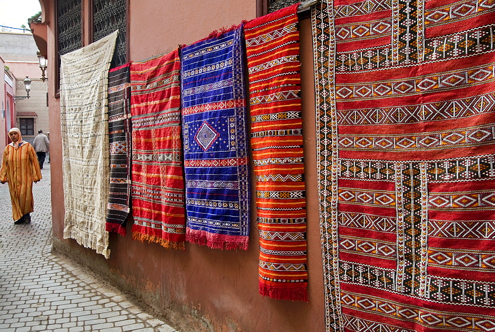 Carpets for sale in the souk, Marrakech (Marrakesh), Morocco, North Africa, Africa