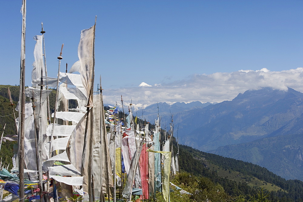 View from Cheli La Pass of Bhutan's most sacred mountain, Mount Jhomolhari, 7314m, Himalayas, Bhutan, Asia