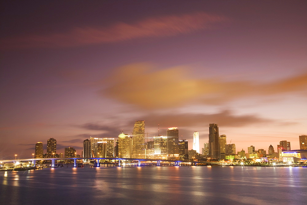 Miami skyline viewed from Macarthur Causeway, Miami, Florida, United States of America, North America