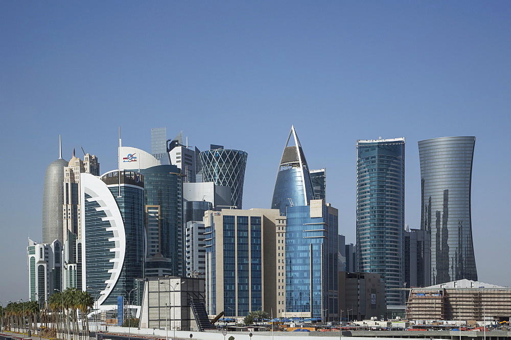 Futuristic skyscrapers downtown in Doha, Qatar, Middle East