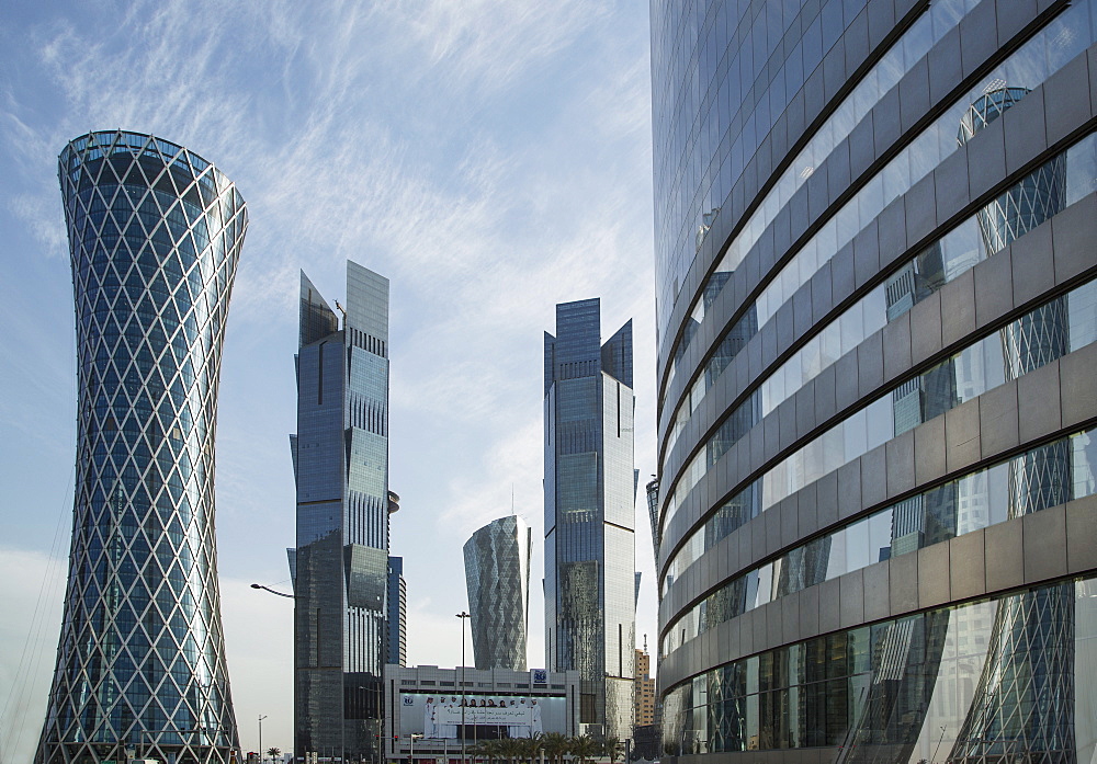 Futuristic skyscrapers downtown in Doha, Qatar, Middle East