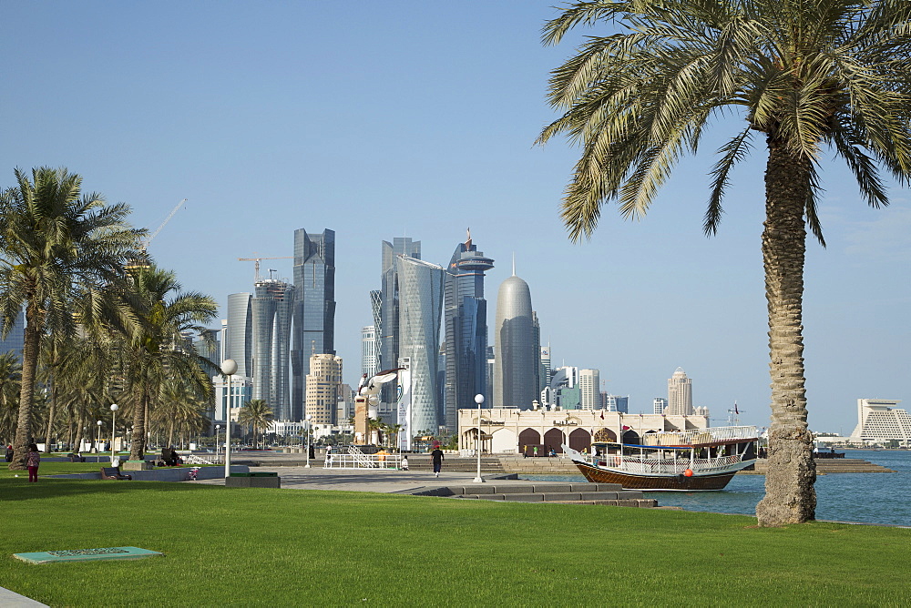 Futuristic skyscrapers on the Doha skyline, Qatar, Middle East