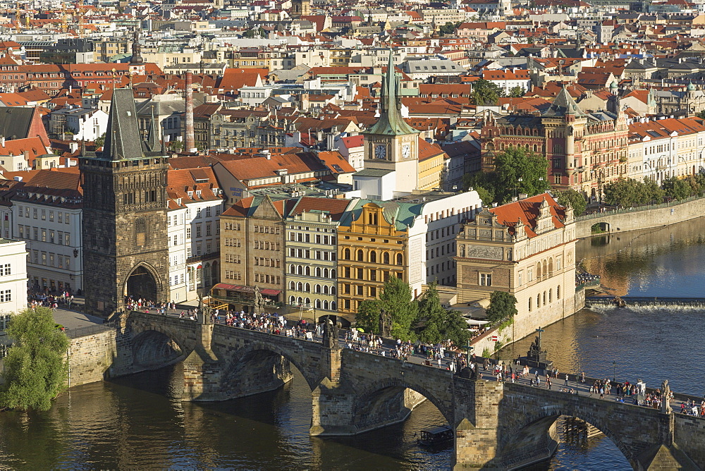 Elevated view of the Charles Bridge, UNESCO World Heritage Site, Prague, Czech Republic, Europe