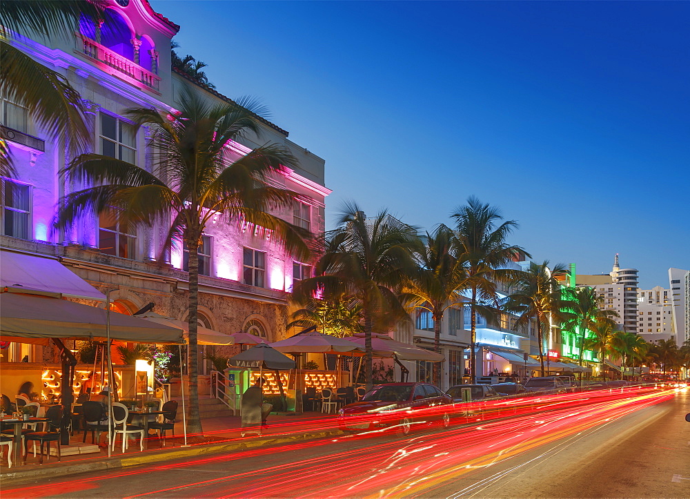 Art Deco District at night, Ocean Drive, South Beach, Miami Beach, Florida, United States of America, North America