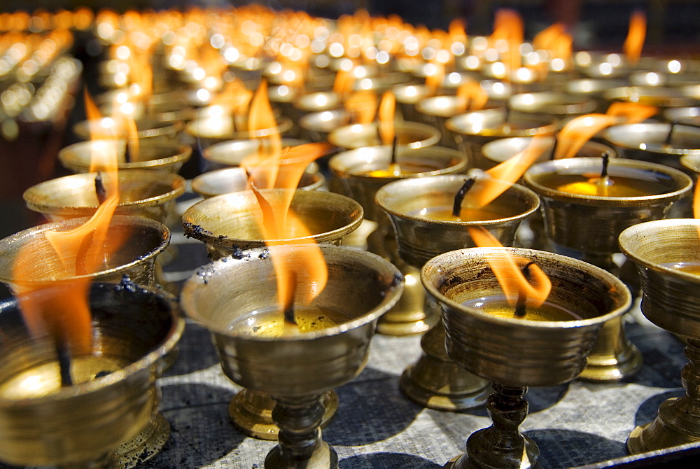 Prayer candles, Nanwu Temple, Kangding, Sichuan, China, Asia