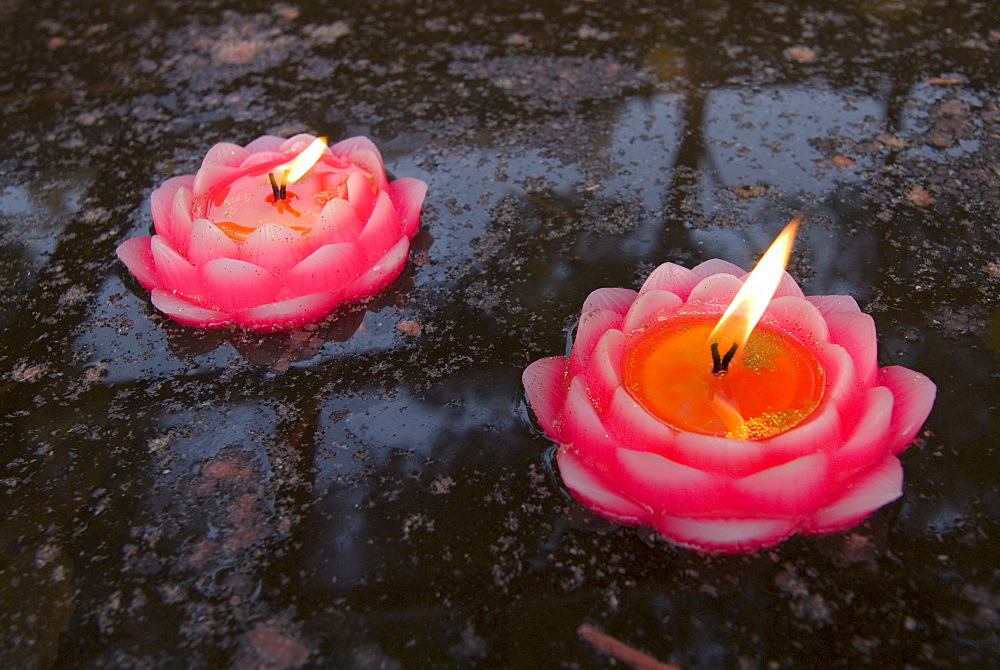 Candle floating in Dafo temple, Leshan, Sichuan, China, Asia