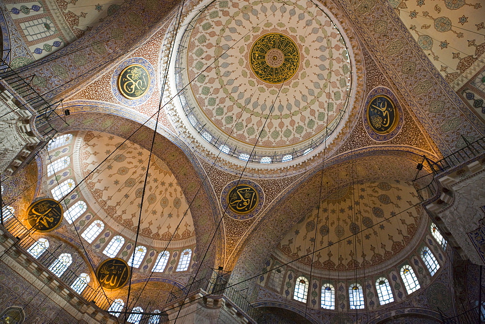 Ornate interior of the New Mosque, Istanbul, Turkey, Europe