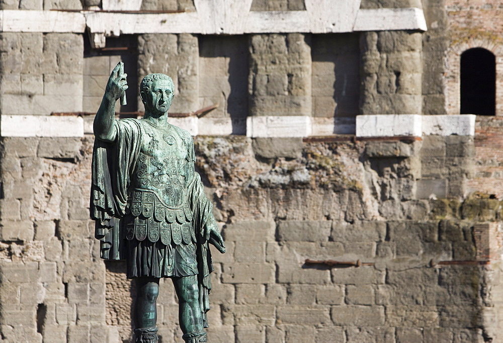 Statue of Roman soldier in front of Trajan's Forum, Via Dei Fori Imperiali, Rome, Lazio, Italy, Europe