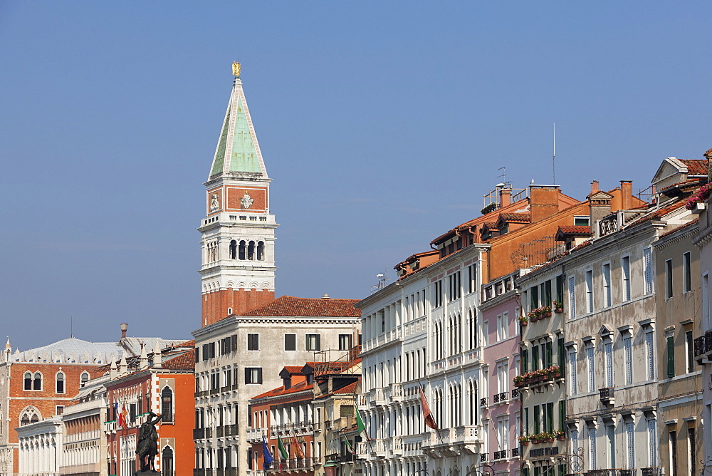 The Campanile and the facade of buildings, Venice, UNESCO World Heritage Site, Veneto, Italy, Europe