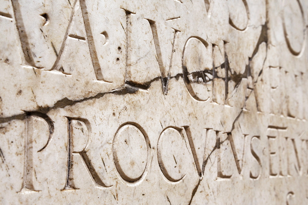 Roman lettering in Herculaneum, UNESCO World Heritage Site, Campania, Italy, Europe