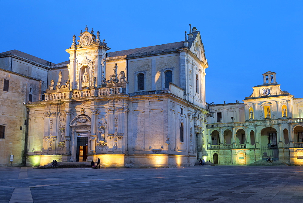 Cattedrale di Santa Maria Assunta in the baroque city of Lecce at night, Puglia, Italy, Europe