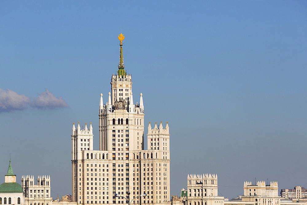 Moscow skyline with Stalanist-Gothic skyscraper, Moscow, Russia, Europe