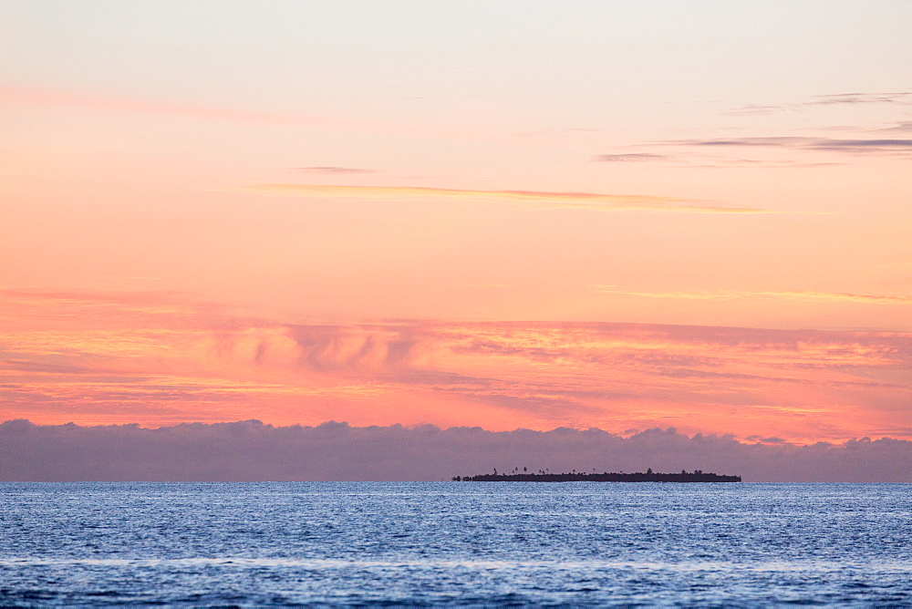 A deserted island in the Indian Ocean at dusk in the Maldives, Indian Ocean, Asia