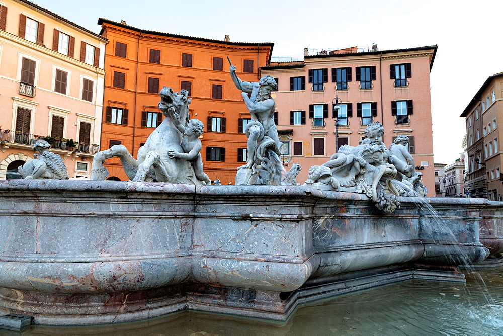 Fontana del Nettuno (Fountain of Neptune) in Piazza Navona, Rome, Lazio, Italy, Europe