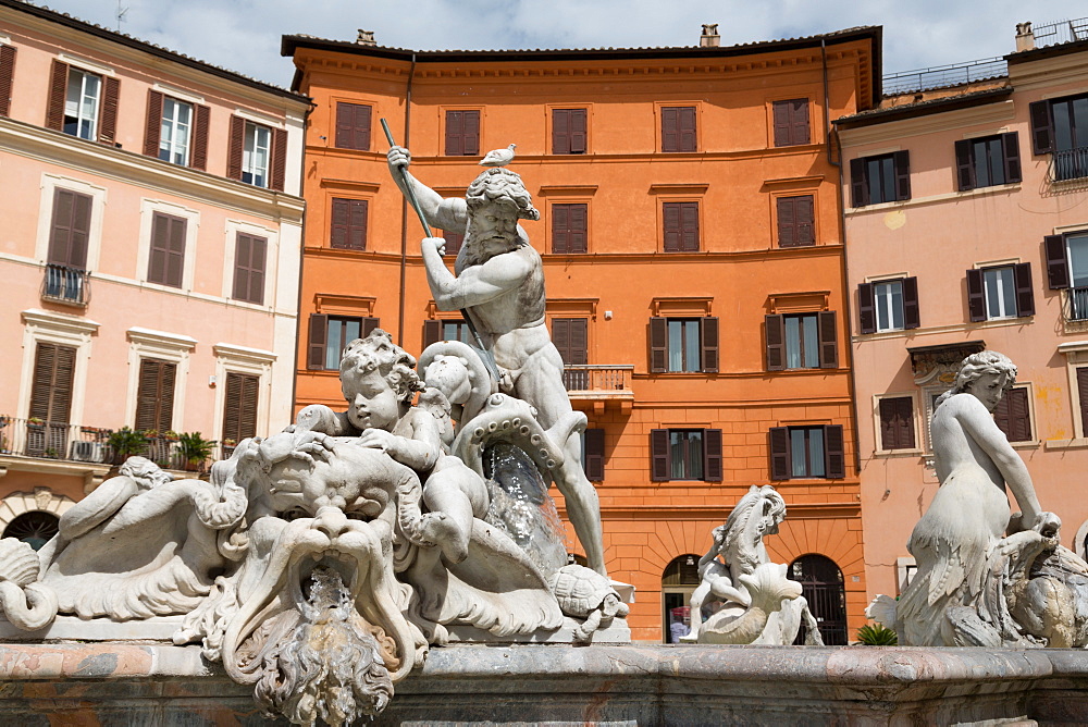 Fontana del Nettuno (Fountain of Neptune) in Piazza Navona, Rome, Lazio, Italy, Europe