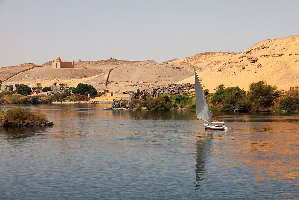 A traditional felucca sailing boat on the River Nile near Aswan, Egypt, North Africa, Africa