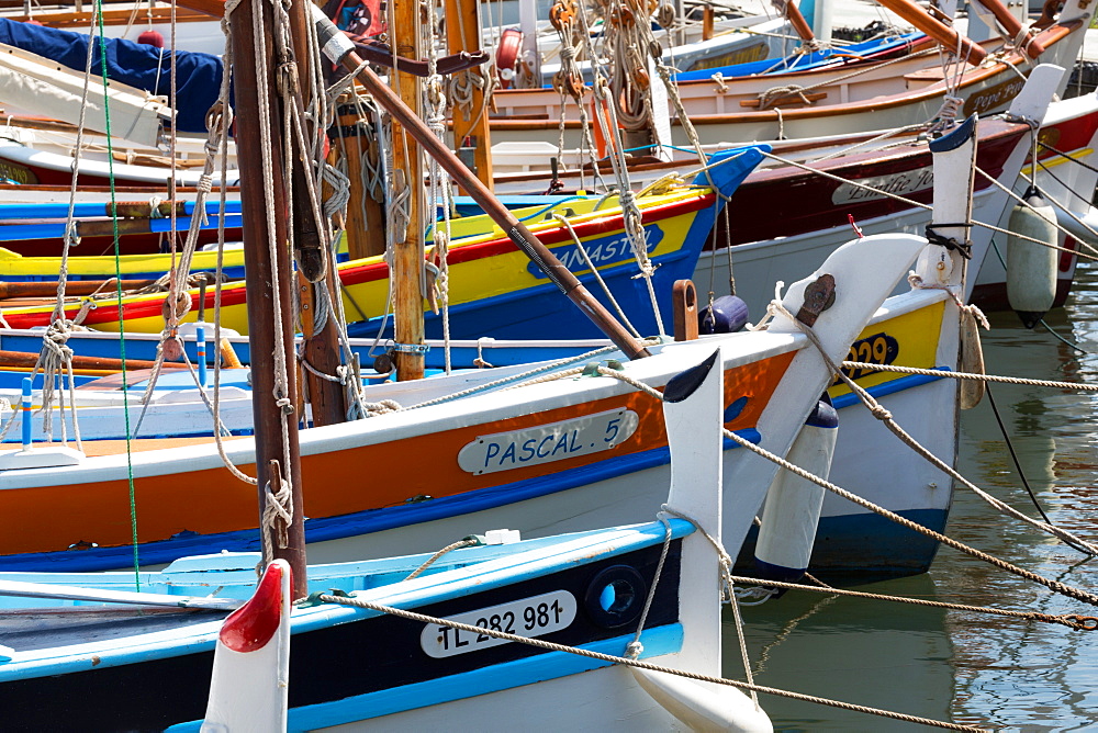 Traditional fishing boats moored in the harbour at Sanary-sur-Mer, Provence, France, Europe