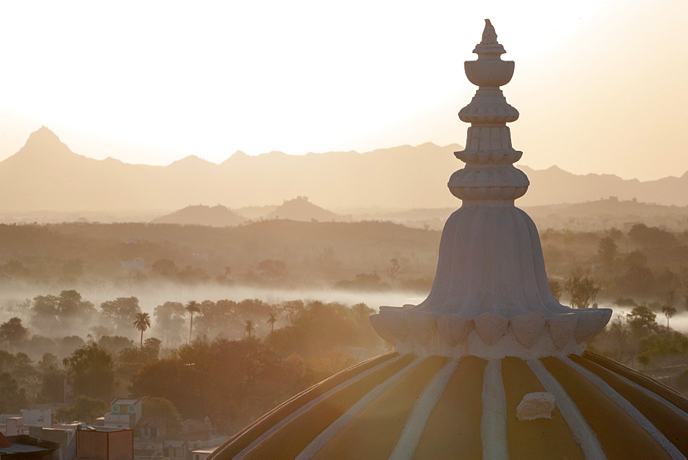 Dome of Deogarh Mahal Palace hotel at dawn, Deogarh, Rajasthan, India, Asia