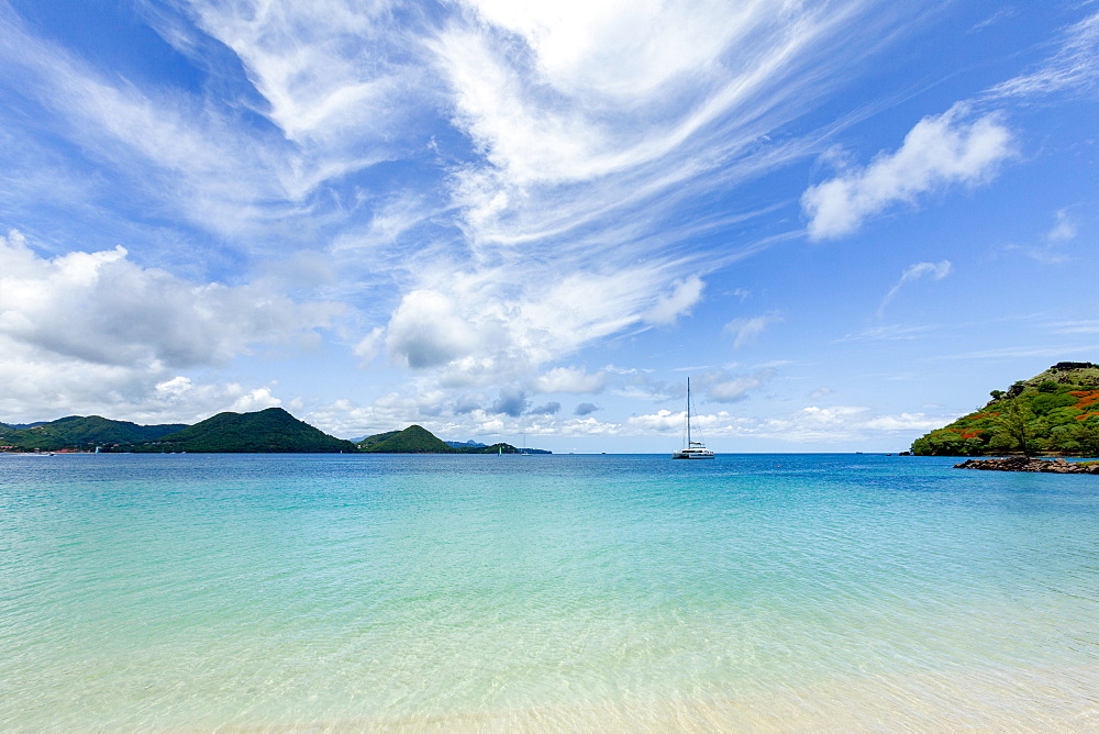 The beautiful clear water at Rodney Bay, St. Lucia, Windward Islands, West Indies Caribbean, Central America