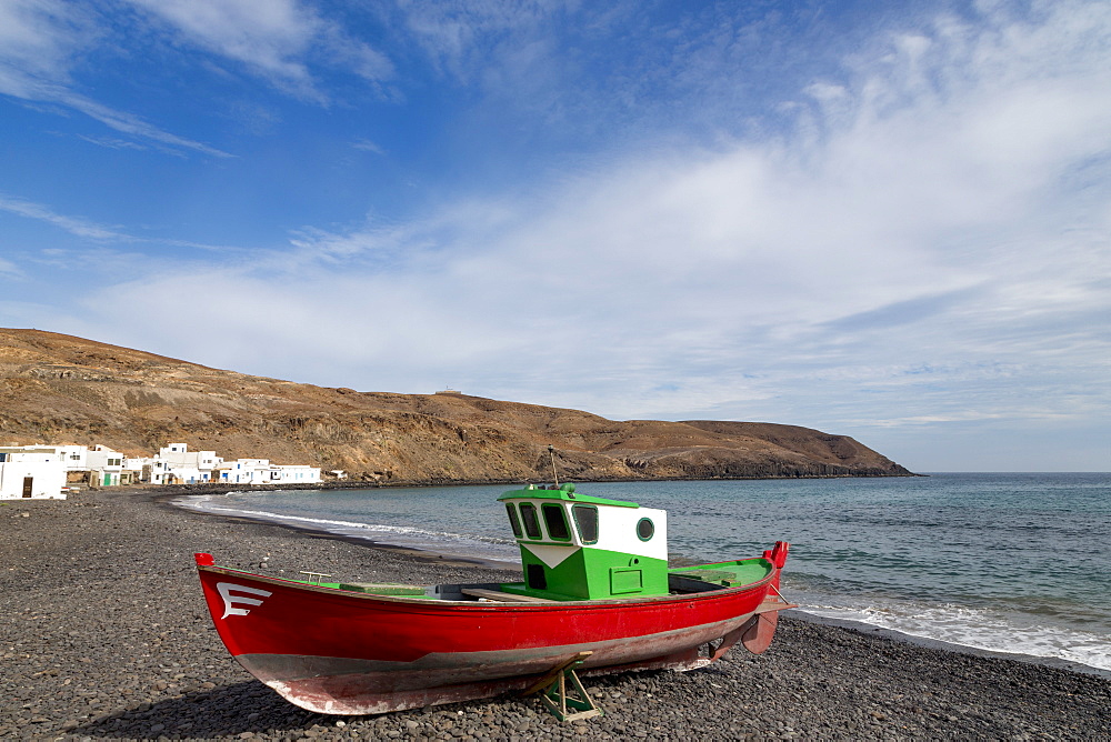 Traditional fishing boat at Playa Pozo Negro on the volcanic island of Fuerteventura, Canary Islands, Spain, Atlantic, Europe