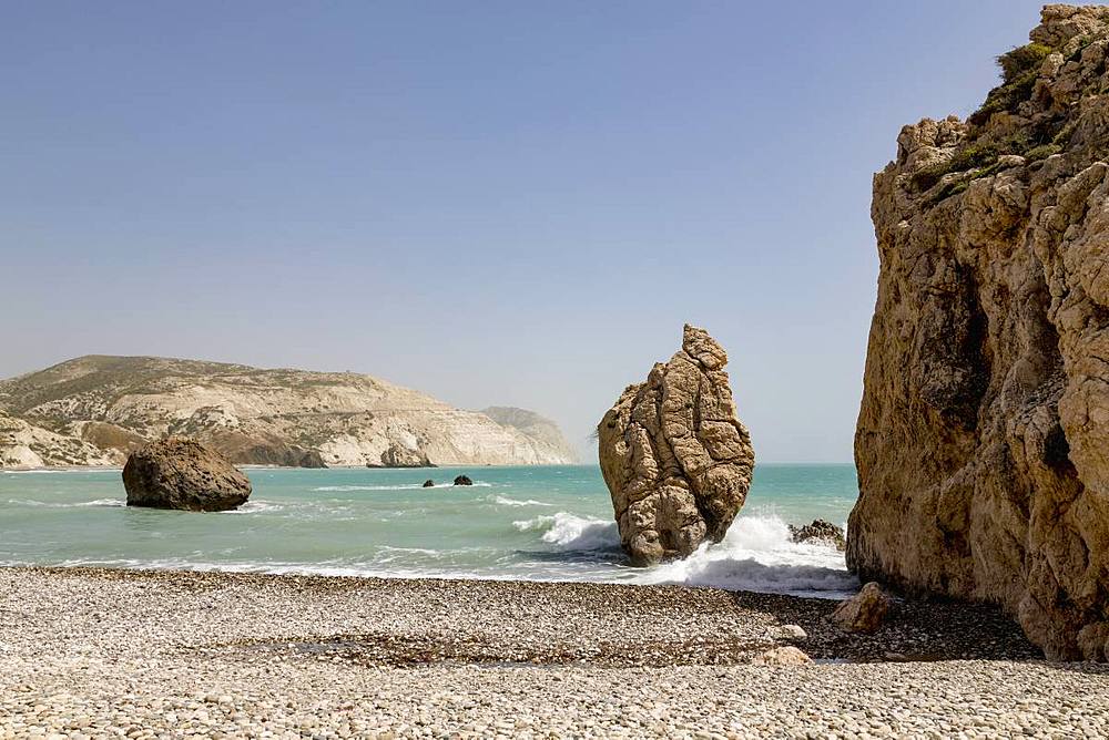 Aphrodite's Rock (Petra tou Romiou) sea stack in southern Cyprus between Paphos and Limassol, Cyprus, Mediterranean, Europe