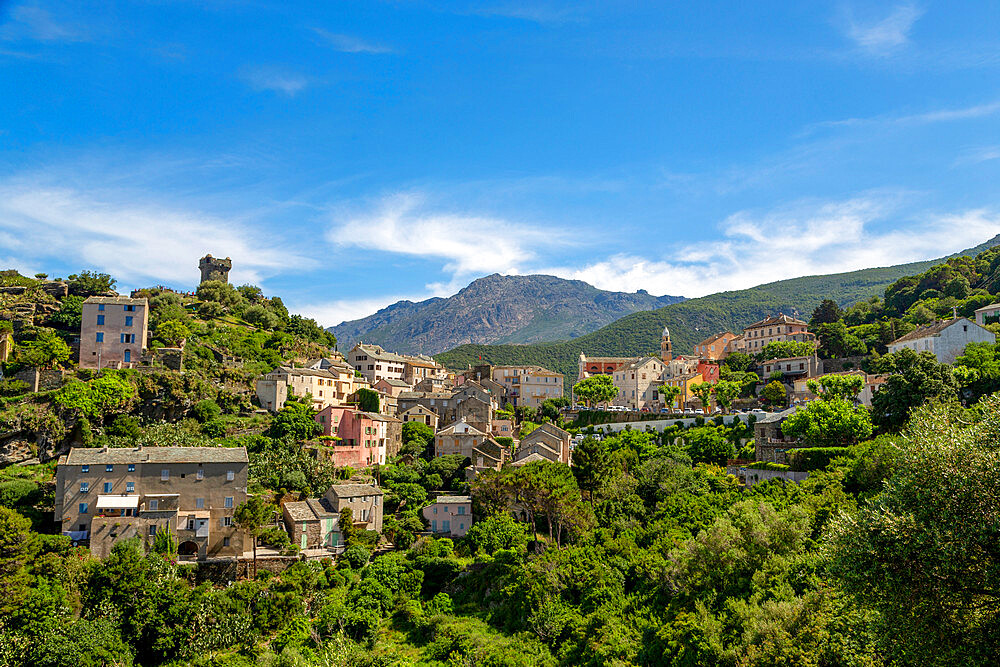 The historic hill village of Nonza on Cap Corse, the most northerly point of Corsica, France, Mediterranean, Europe