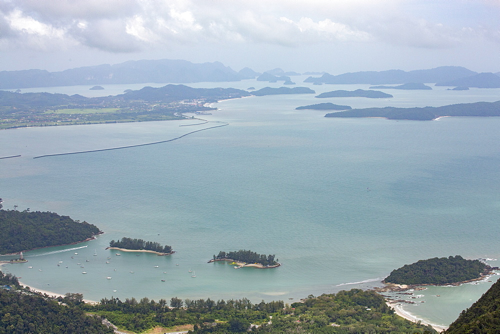 Islands off the coast of Langkawi seen from the mountains, Malaysia, Southeast Asia, Asia