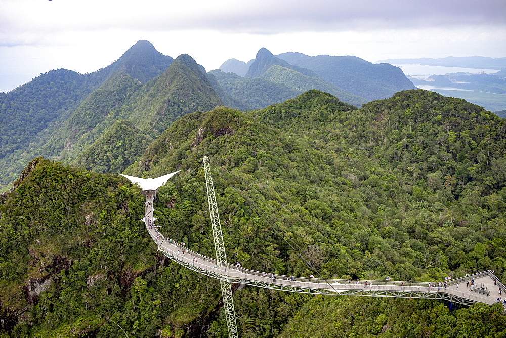 The Langkawi Sky Bridge, a 125 metre curved footbridge high above the rainforest canopy, Langkawi, Malaysia, Southeast Asia, Asia