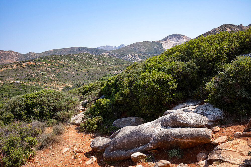 Melanes Koros of Flerio, statue left in old quarry, Naxos, the Cyclades, Aegean Sea, Greek Islands, Greece, Europe