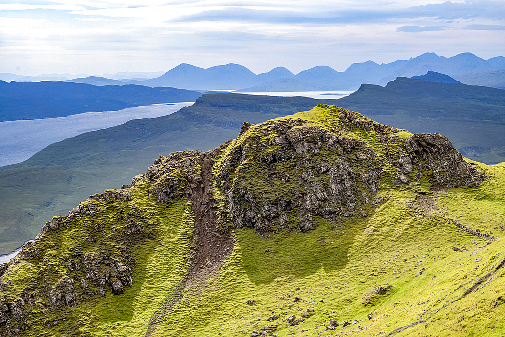 The Storr, rugged hills of the Trotternish escarpment on the northernmost peninsula of the Isle of Skye, Inner Hebrides, Scotland.