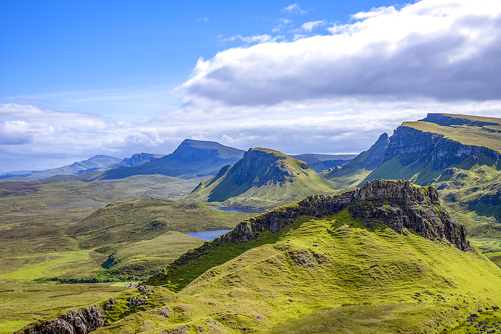 The rugged hills of the Trotternish escarpment on the northernmost peninsula of the Isle of Skye, Inner Hebrides, Scotland.