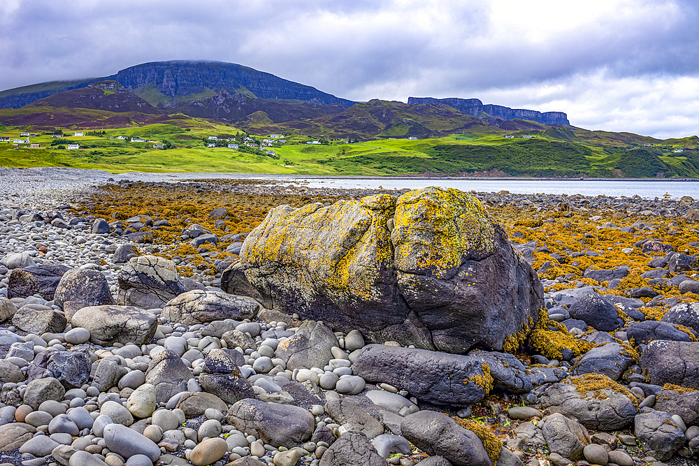 Rocky beach at Staffin on the North East coast of the Isle of Skye, Inner Hebrides, Scotland.