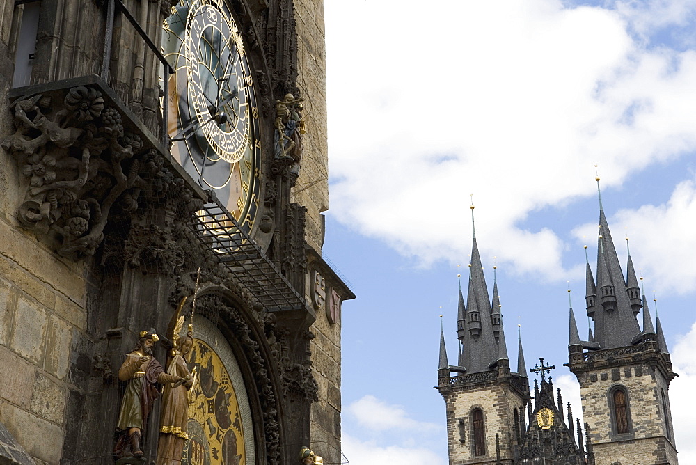 Town Hall Clock (Astronomical clock), Church of Our Lady before Tyn, Old Town Square, Old Town, Prague, Czech Republic, Europe