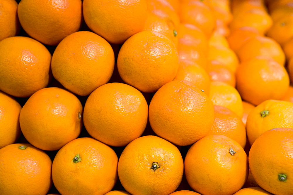 Oranges for sale, Mercado Central (central market), Valencia, Mediterranean, Costa del Azahar, Spain, Europe