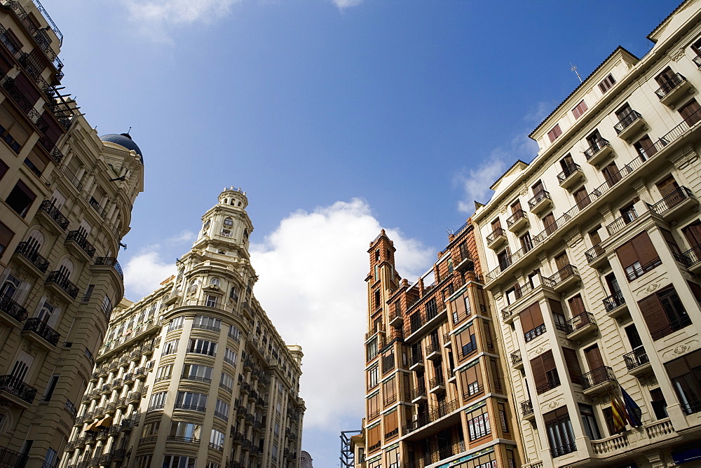 Buildings on the Plaza del Ayuntamiento, Valencia, Costa del Azahar, Spain, Europe