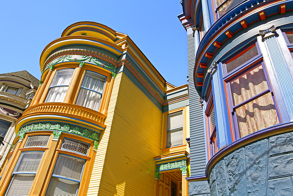 Colourfully painted Victorian houses in the Haight-Ashbury district of San Francisco, California, United States of America, North America