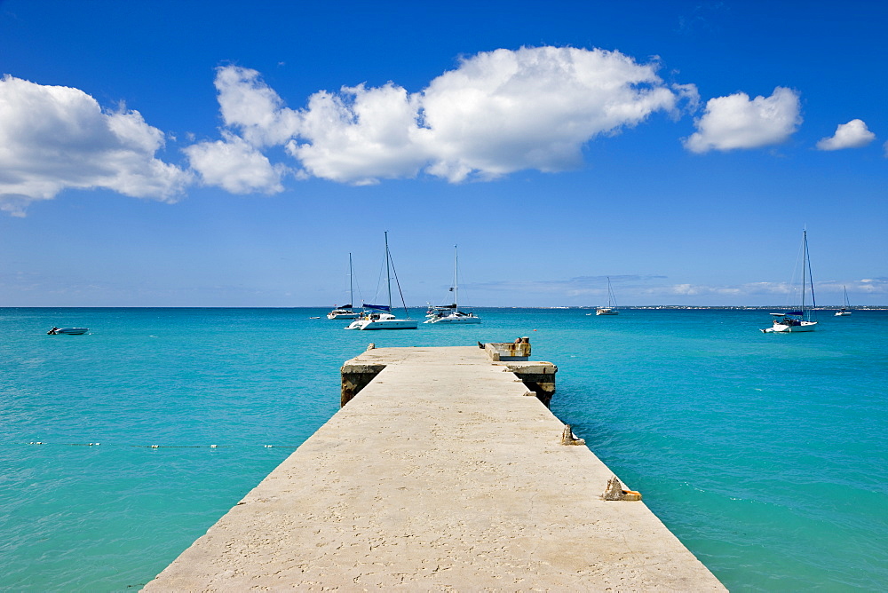 Wooden pier on the beach at Grand-Case on the French side, St. Martin, Leeward Islands, West Indies, Caribbean, Central America