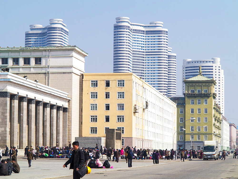 Modern apartment buildings next to Kim Il Sung Square, Pyongyang, Democratic People's Republic of Korea (DPRK), North Korea, Asia