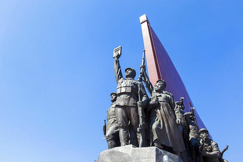 Mansudae Grand Monument depicting the Anti Japanese Revolutionary Struggle and Socialist Revolution and Construction, Mansudae Assembly Hall on Mansu Hill, Pyongyang, Democratic People's Republic of Korea (DPRK), North Korea, Asia