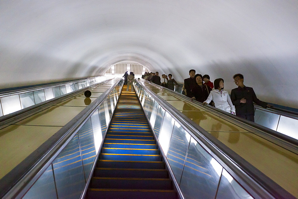 Punhung station, one of the many 100 metre deep subway stations on the Pyongyang subway network, Pyongyang, Democratic People's Republic of Korea (DPRK), North Korea, Asia