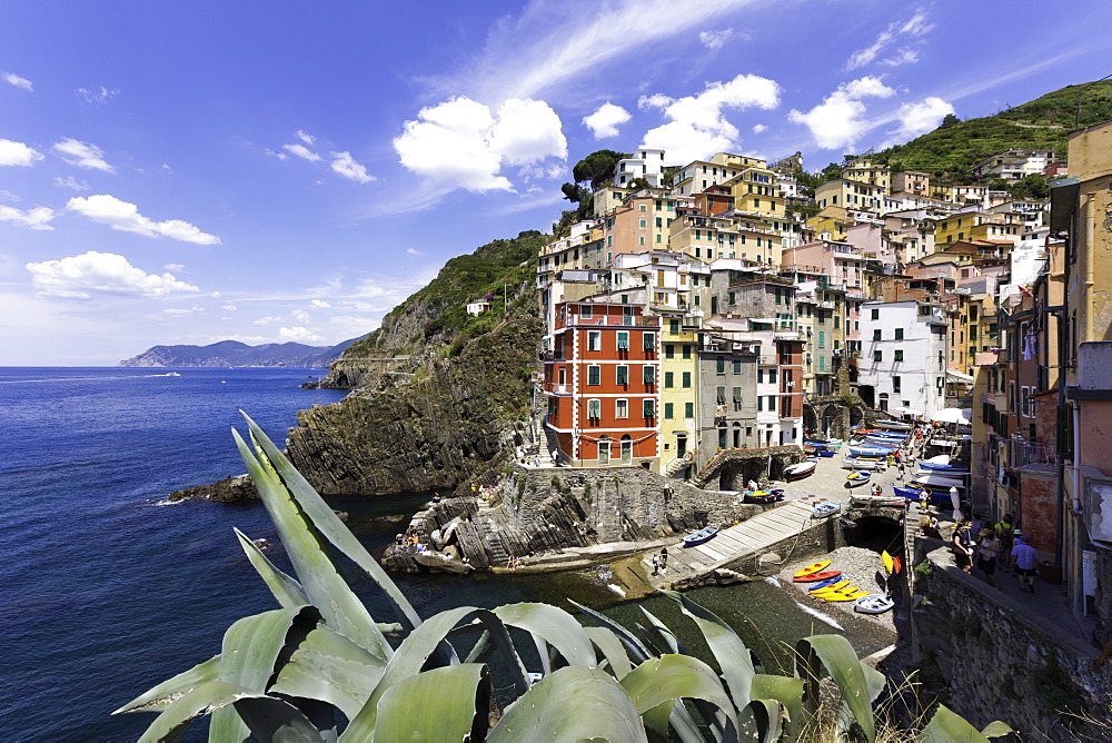 Clifftop village of Riomaggiore, Cinque Terre, UNESCO World Heritage Site, Liguria, Italy, Europe