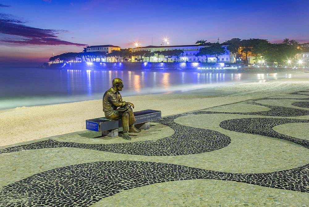 Brazilian poet Carlos Drummond de Andrade statue at Copacabana beach sidewalk, Rio de Janeiro, Brazil, South America