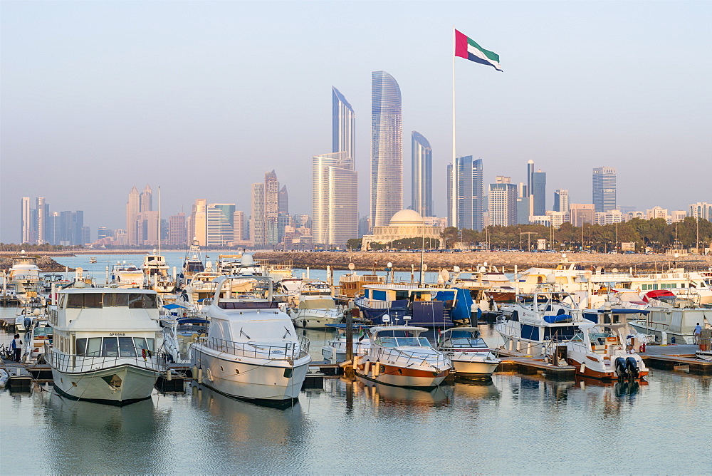 Modern city skyline and Marina, Abu Dhabi, United Arab Emirates, Middle East