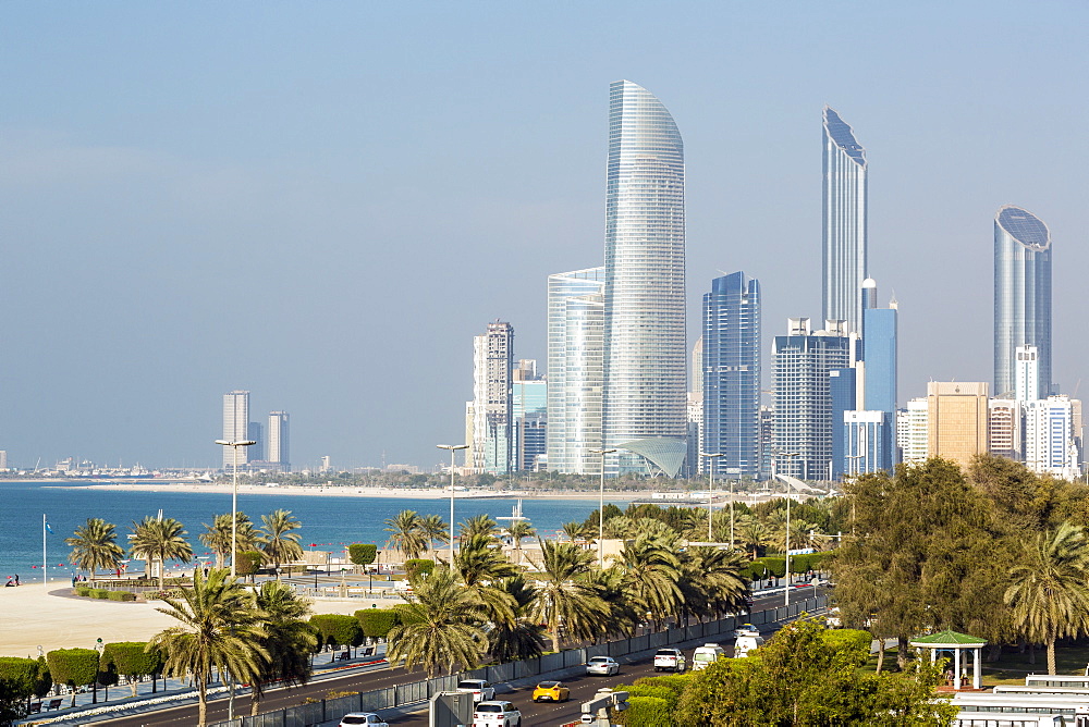 Modern city skyline, Abu Dhabi, United Arab Emirates, Middle East