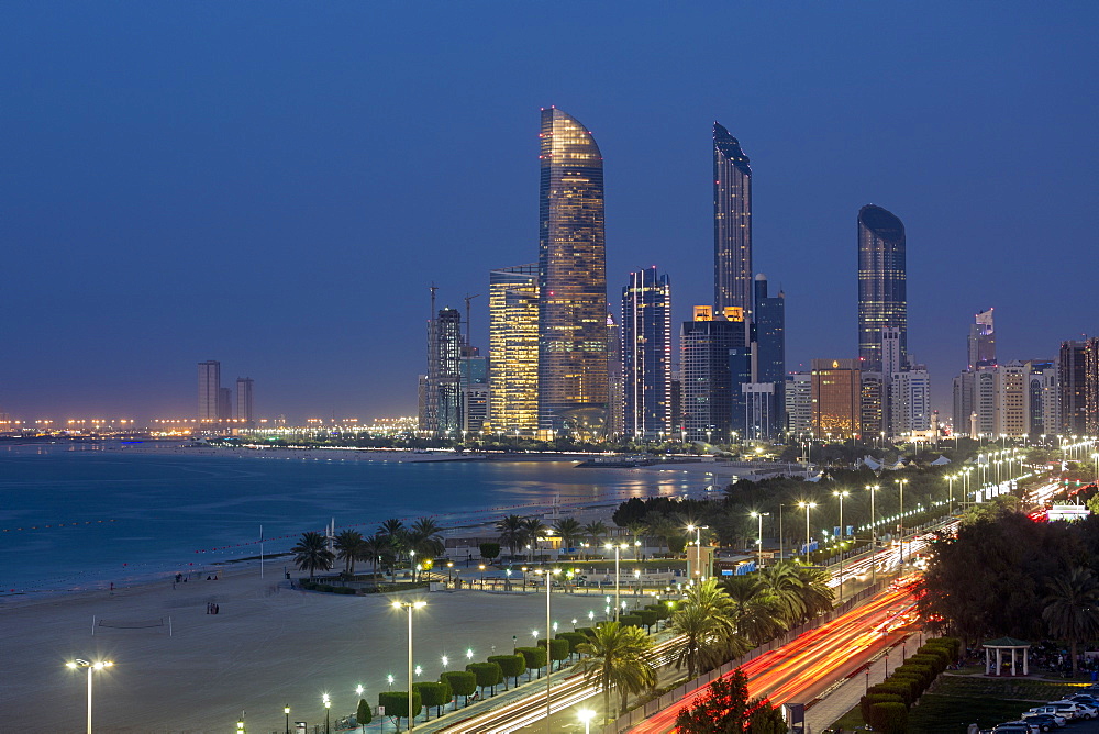 Modern city skyline, Abu Dhabi, United Arab Emirates, Middle East