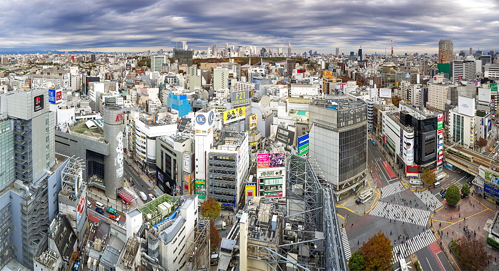 Elevated view over Shibuya Ward towards the Shinjuku skyline, Tokyo, Japan, Asia