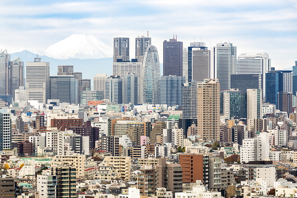 Mount Fuji and the Shinjuku district skyscraper skyline, Tokyo, Japan, Asia