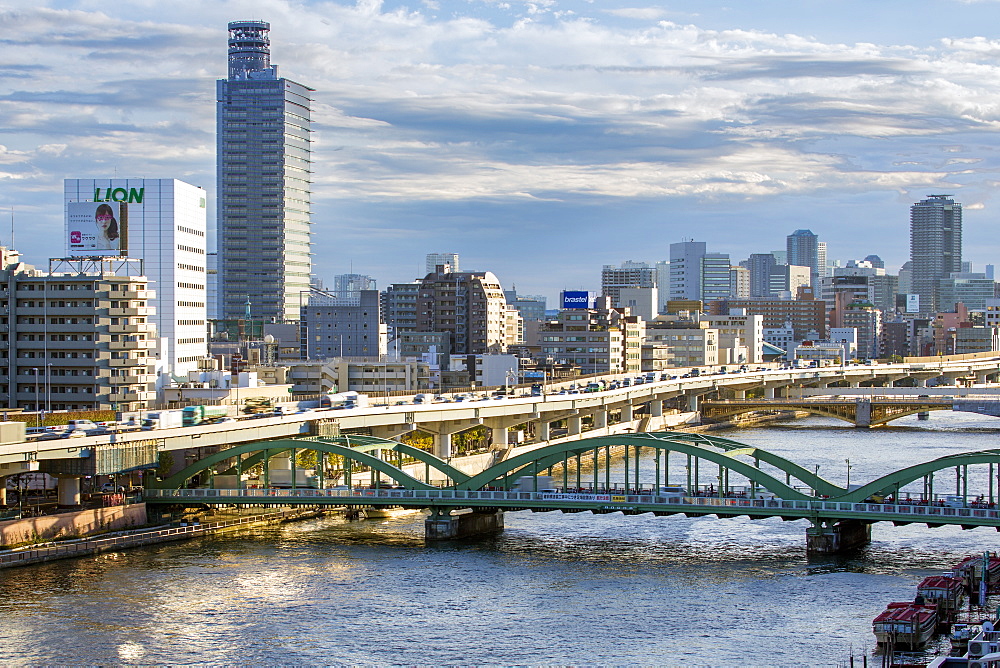 Modern architecture along the Sumida River, Tokyo, Japan, Asia