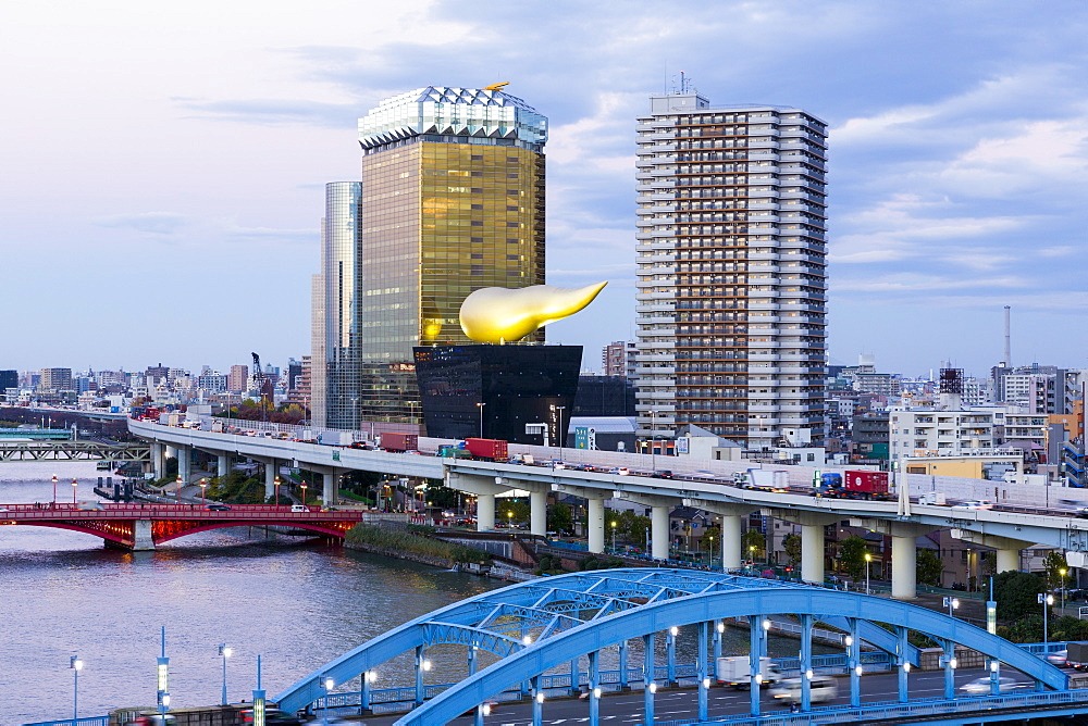 Modern architecture along the Sumida River, Tokyo, Japan, Asia